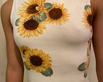 Sunflower Print Reversible Crop Top