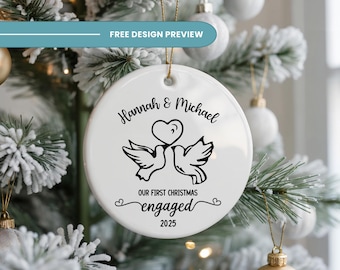 Adorno de compromiso para pareja, adorno personalizado, regalo de compromiso para pareja, regalo personalizado para recién comprometidos.