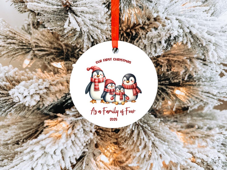 Family of Four Family Ornament, Penguin Family of 4 Christmas Ornament ...