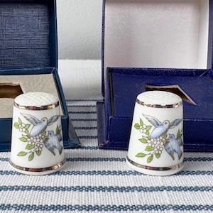 Royal Worcester China Thimbles ~ Blue Birds & Flowers ~ Made in England ~ Bone China Sewing Thimble