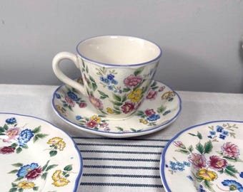 Laura Ashley Hazelbury Floral Teacup & Saucer, Dessert Plates ~ Staffordshire England
