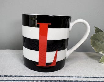 Kate Spade Mug: Black Striped Red Letter ‘L’ Coffee Cup - Lenox Wickford Monogram Mug