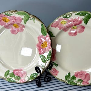 Vintage Desert Rose Plates USA 9.5” Luncheon ~ Dinner ~ Dessert Plates ~ Pink and Green Flowers Franciscan ~ CottageCore Decor