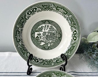 Vintage Green Willow Ware Bowls: Royal China USA Transferware