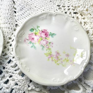 Antique Limoges Butter Pats ~ Guerin Pink & Teal Green Floral Victorian ~ Grandmillenial ~ Trinket Dishes ~ Made in France