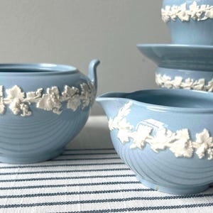 Blue Wedgwood Set ~ Sugar and Creamer Lavender Blue English 1940s Queensware Vintage Farmhouse Cottage Core