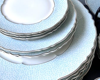 Haviland Limoges Blue Teacups & Saucers ~ Galaxy Pattern, Made in France