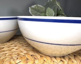 Set of 2 Maitre De Blue Striped Bowls: Oneida Porcelain Cereal Bowls