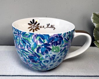 Lilly Pulitzer Turquoise Blue Floral Mug with Gold Handle