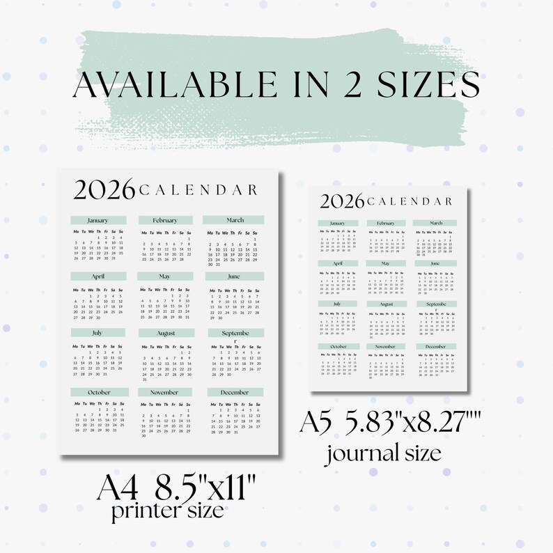 Printable 2026 Calendar | Year at a Glance | A4 A5 Size | Printable ...