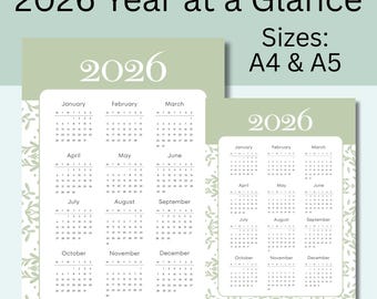 2026 Jahreskalender |Toile de Jouy Cottagecore Kalender das Jahr auf einen Blick | Ganzjahreskalender Sonntag Start | A4-A5 Größe