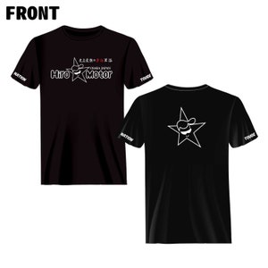 May include: Black t-shirt with a white star and the text "Hiro Motor" on the front. The text "Nation" is on the left sleeve and "Touge" is on the right sleeve. The back of the shirt has a white star with a face on it.