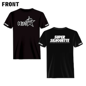 May include: Black t-shirt with a white star and the word "Hiro" on the front. The back of the shirt has the text "SUPER SILHOUETTE" and the words "We are the Strongest Super Silhouette  Team in History Since 1975". The sleeves of the shirt have the words "NATION" and "TOUGE" printed on them.
