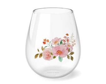 Floral Stemless Wine Glass, 11.75oz
