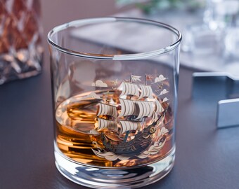 Pirate Ship Rocks Glass, 10oz