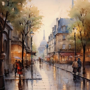 Paris watercolor, Paris art, Paris Scene Print, vertical print, Downloadable Print, PRINTABLE Wall Art, Vintage style painting / 016