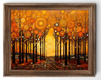 Modern art print, Klimt inspired image, downloadable art, horizontal print, living room decor, home decor, 1