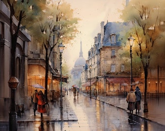 Paris watercolor, Paris art, Paris painting digital download, Downloadable Print, PRINTABLE Wall Art, Vintage painting / 014