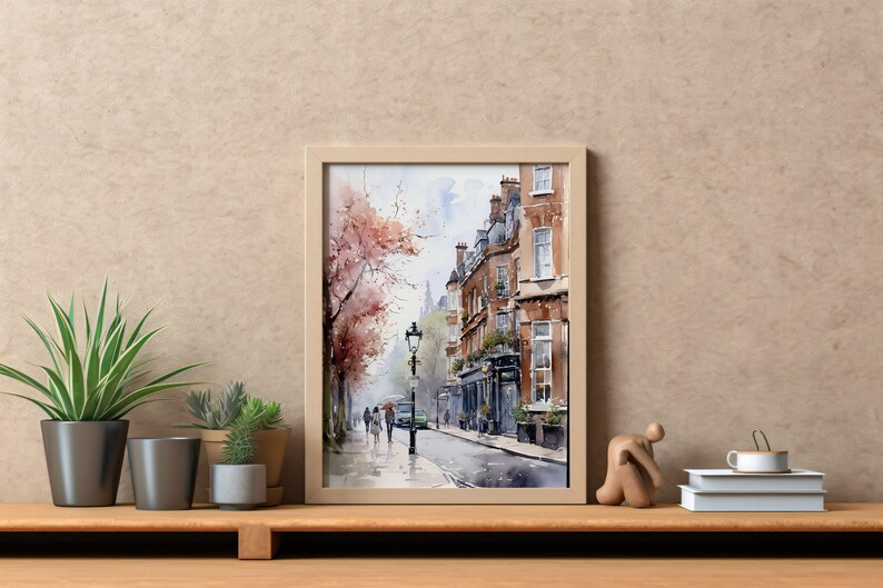 London Watercolor, London Art, London Scene, London Painting, Vintage Watercolor, Downloadable