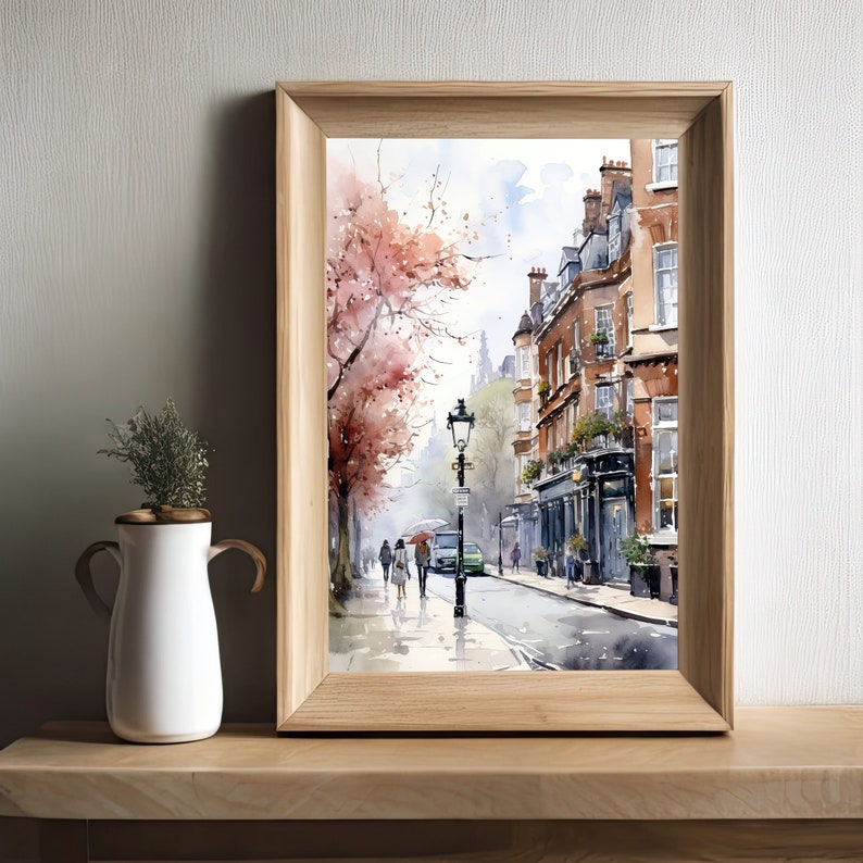 London Watercolor, London Art, London Scene, London Painting, Vintage Watercolor, Downloadable