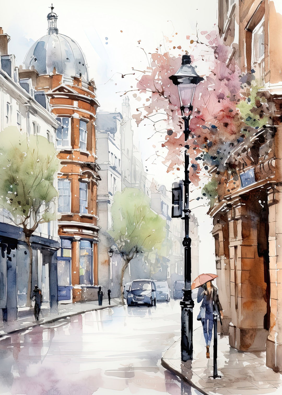 London Watercolor, London Art, London Scene, London Painting