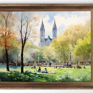 New York Central Park watercolor painting, NY Scene Print, Downloadable Print, PRINTABLE Wall Art, Vintage painting, 010