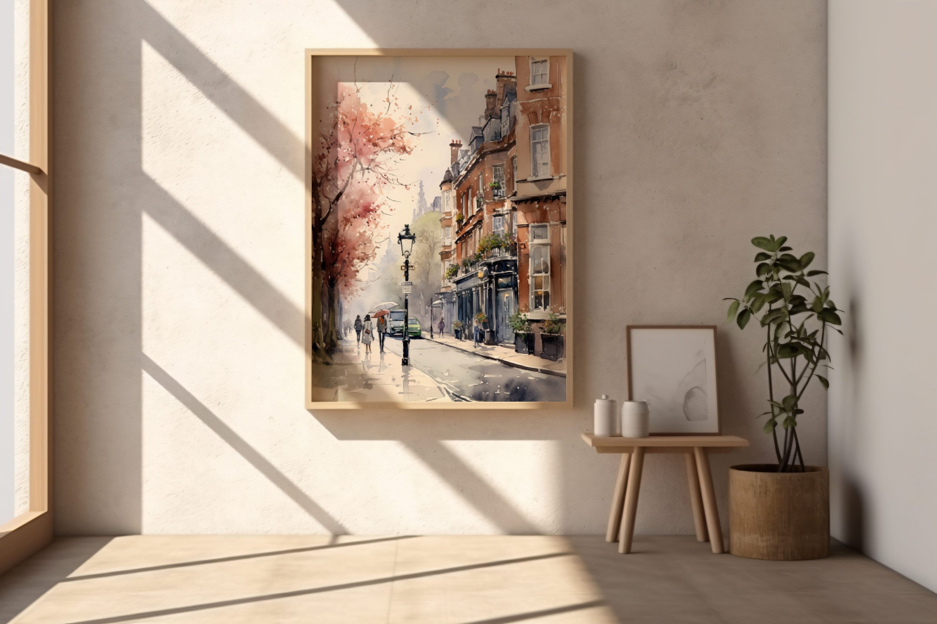 London Watercolor, London Art, London Scene, London Painting, Vintage Watercolor, Downloadable