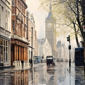 London watercolor, London Scene, London art, City of London,  Vintage watercolor, Downloadable Print,  / 005