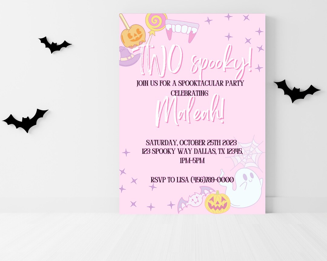Two Spooky Halloween Birthday Invitation Pink Halloween Etsy