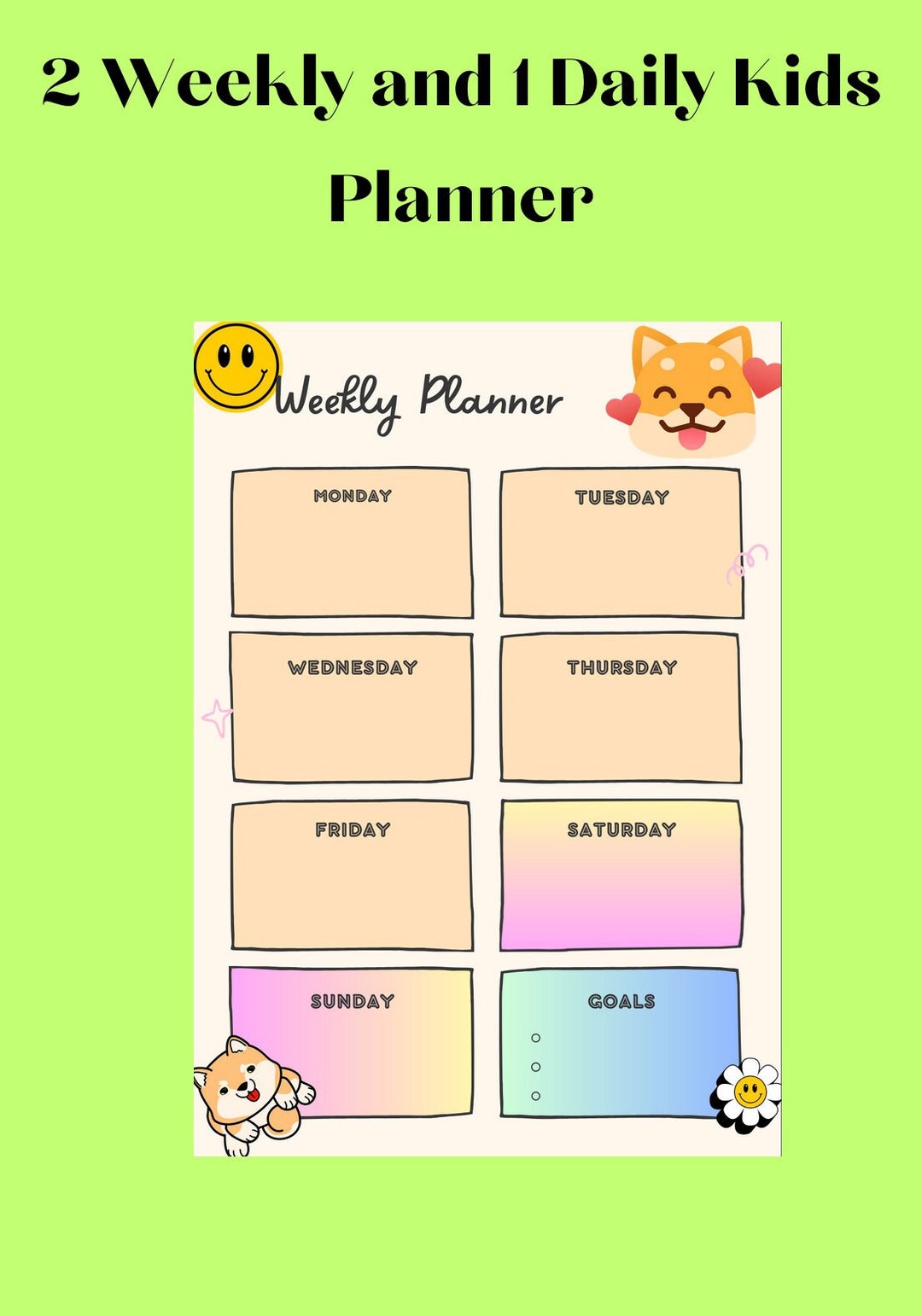 Kids Weekly Calendar, Kids Weekly Planner, Instant Printable Children's ...