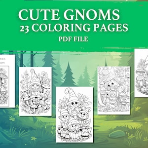 23 Digital Coloring Pages, CUTE GNOMES, dwarves, PDF file, coloring book