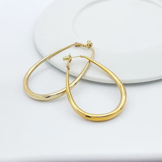 Gold plated large hoop earrings/exaggerated water drop shaped  earrings/advance guard oval hoop earrings