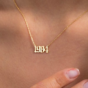 14K Solid Gold Personalized Number Necklace Custom Year Date Necklace Gold Lucky Number Jewelry Personalized Necklace Gift for Her image 1