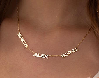 14K Solid Gold 3 Name Custom Necklace | Personalized Three Dainty Necklace | Family Nameplate Jewelry | Minimalist Necklace | Gift for Her