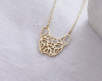 Dog Face Cut Out Necklace in 14K Solid Gold | Adjustable Dog Face Necklace | Dainty Dog Necklace | 14K Solid Gold Jewelry | Gift for Her