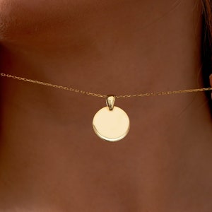 Personalized Coin Necklace in 14K Solid Gold | Dainty Disc Pendant | Custom Initial Engraved Coin Necklace | 14K Gold Jewelry | Gift for Her