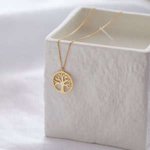 14K Solid Gold Tree of Life Necklace Adjustable Gold Necklace Dainty Tree of Life Necklace 14K Solid Gold Jewelry Gift for Her image 2