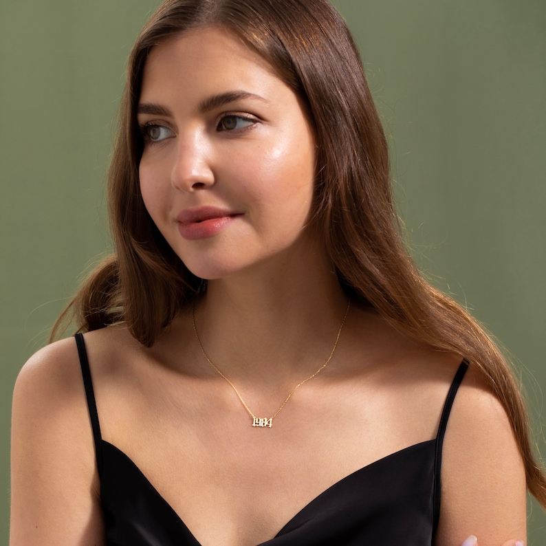 14K Solid Gold Personalized Number Necklace Custom Year Date Necklace Gold Lucky Number Jewelry