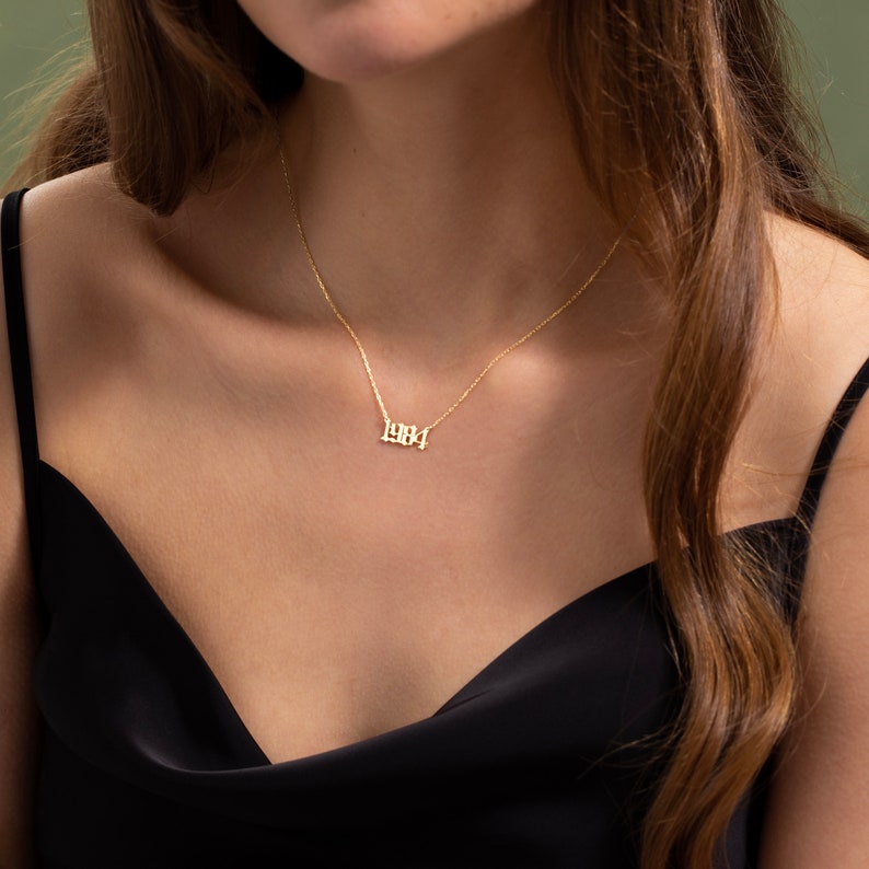 14K Solid Gold Personalized Number Necklace Custom Year Date Necklace Gold Lucky Number Jewelry Personalized Necklace Gift for Her image 7