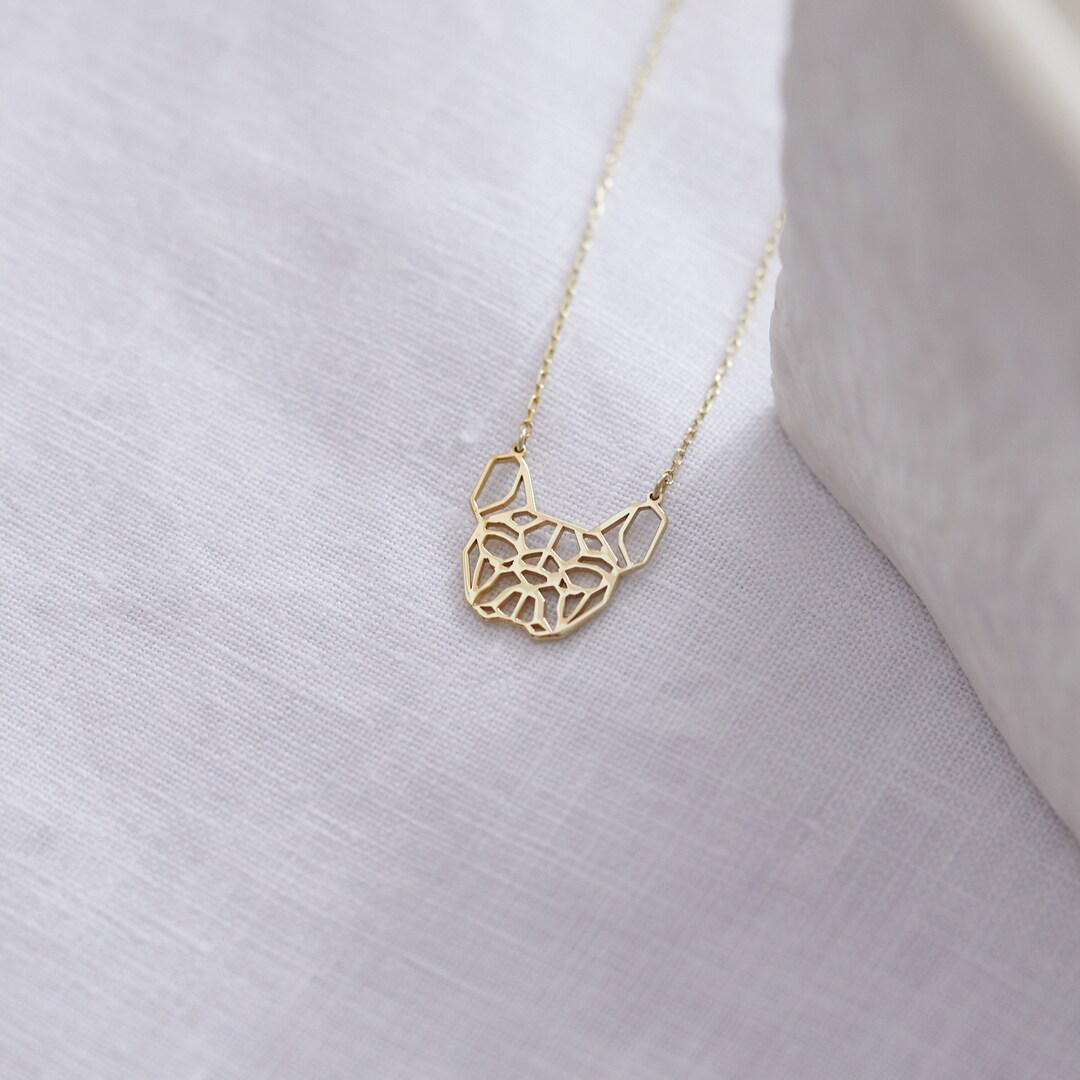 Dog Face Cut Out Necklace in 14K Solid Gold Adjustable Dog Etsy