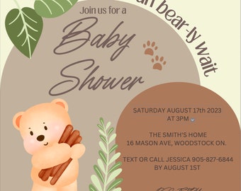 Editable Gender Neutral Bear Baby Shower Invitation