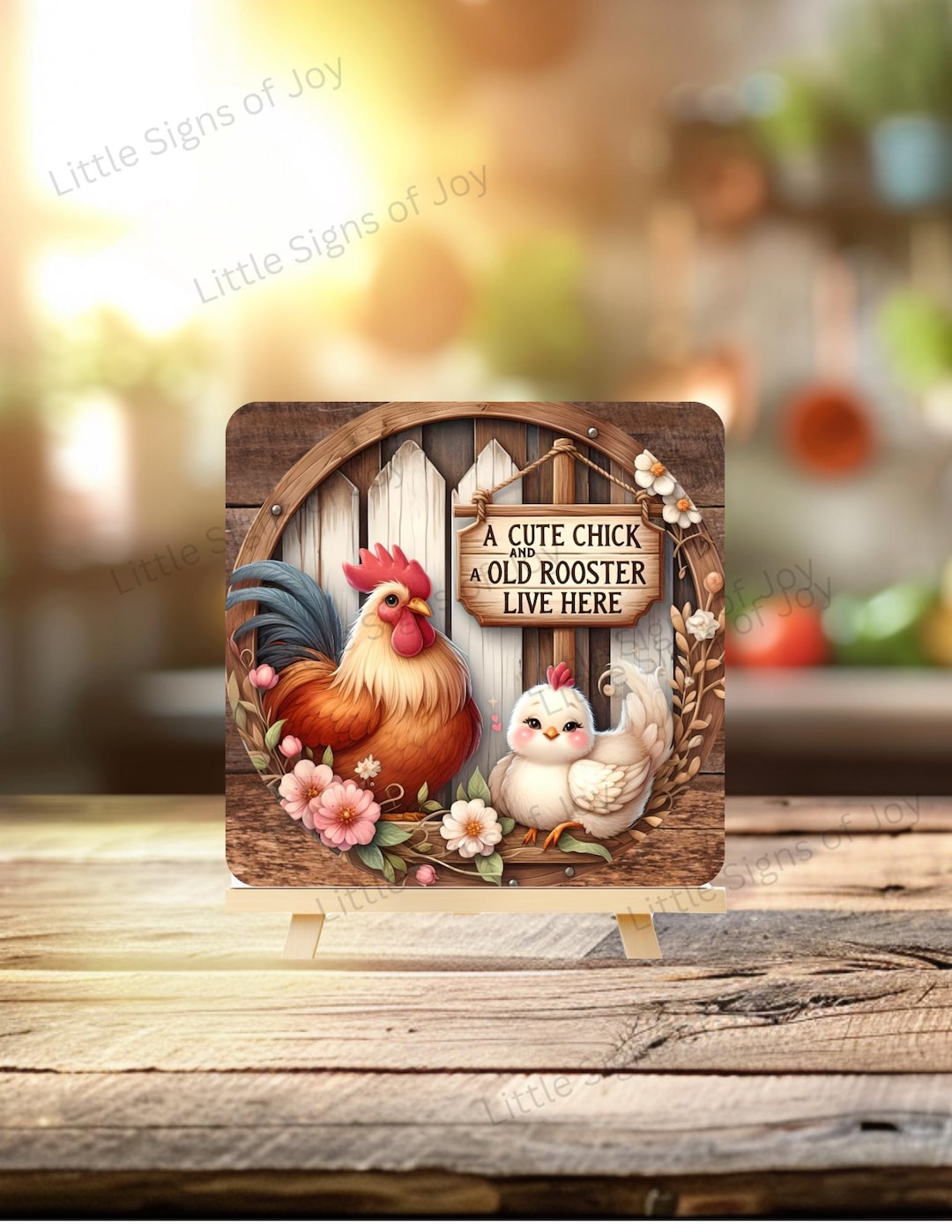 Old Rooster and Chick Wood Sign, Farmhouse Decor, Funny Shelf Decor ...