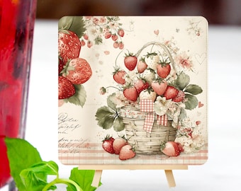 Vintage Monroe Salt Works Strawberry Ceramic Tile – 1980s 1990s