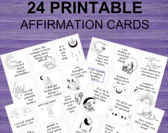 Moon, Printable Affirmation Cards, Self-Care Cards, Digital Download, PDF, daily affirmations