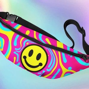Colorful Fanny Pack for Festivals - Keep Your Possessions Safe! - Trippy Psychedelic Smiley Face