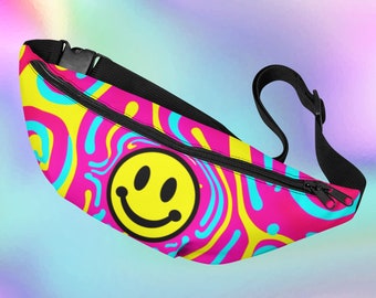 Colorful Fanny Pack for Festivals - Keep Your Possessions Safe! - Trippy Psychedelic Smiley Face