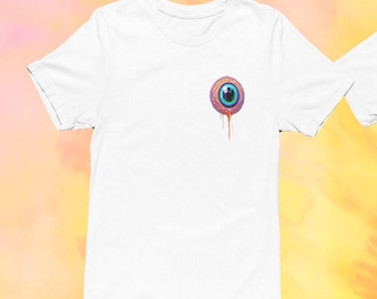 Vibrant Psychedelic T-Shirt for Festivals and Raves - Colorful Graphic Tee - Trippy Eyeball
