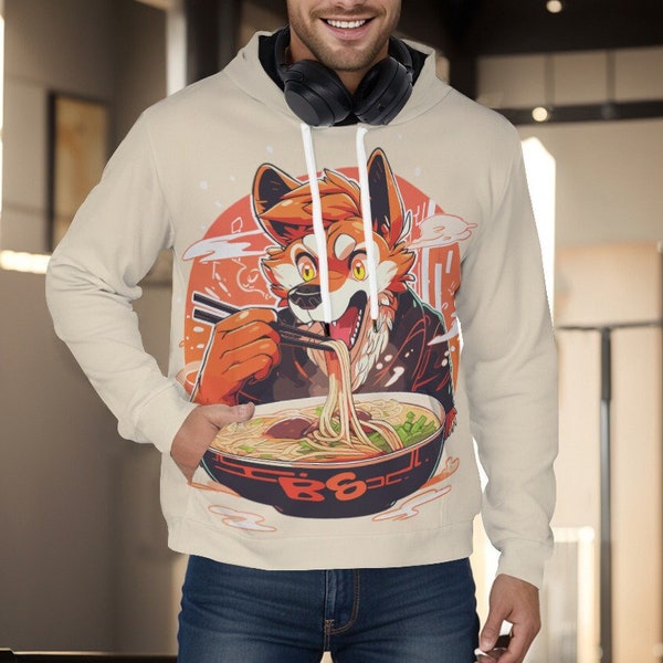 Fox Fursona eating Ramen / Unisex Pullover Hoodie Jacket / Furry Apparel / Fandom Gift / Animal Art / Cute Anime Fursuit Pride /Graphic Tee