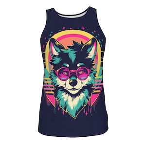 Cyber Punk Wolf / Unisex Tank Top / Canine Wearing Sunglasses / Unique Fursona Shirt / Furry Fandom Gift / Graphic Tee / Fursuit Apparel