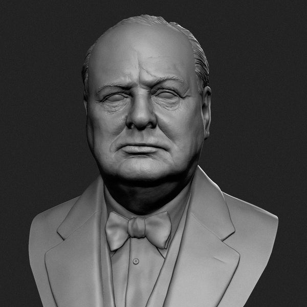 WINSTON CHURCHILL 3D printed Bust Sculpture, Prime Minister of the United Kingdom room decoration in gray statue